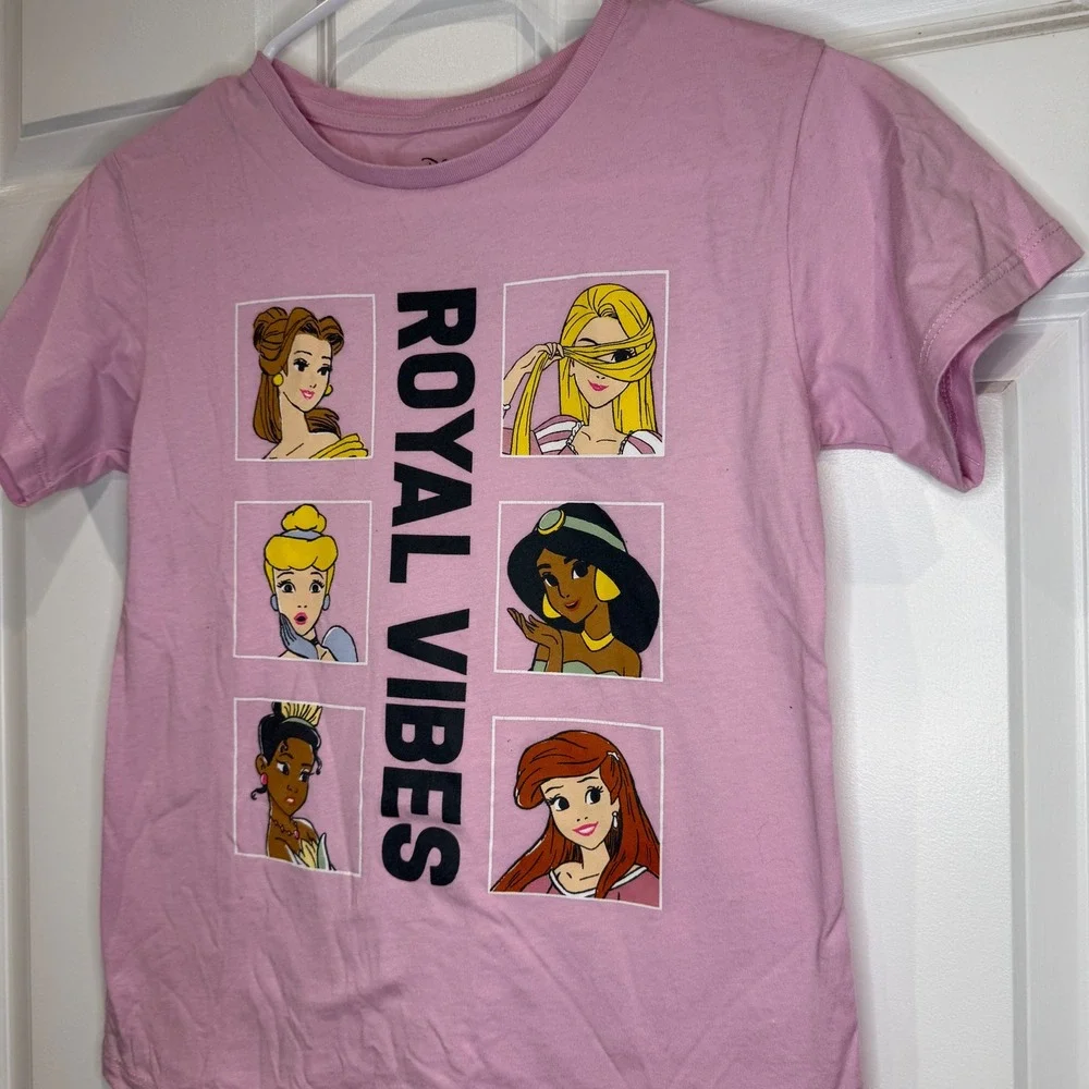 Disney Princess Royal Vibes‎ Pink Graphic T-Shirt Kids Size M 7/8 Belle Ariel